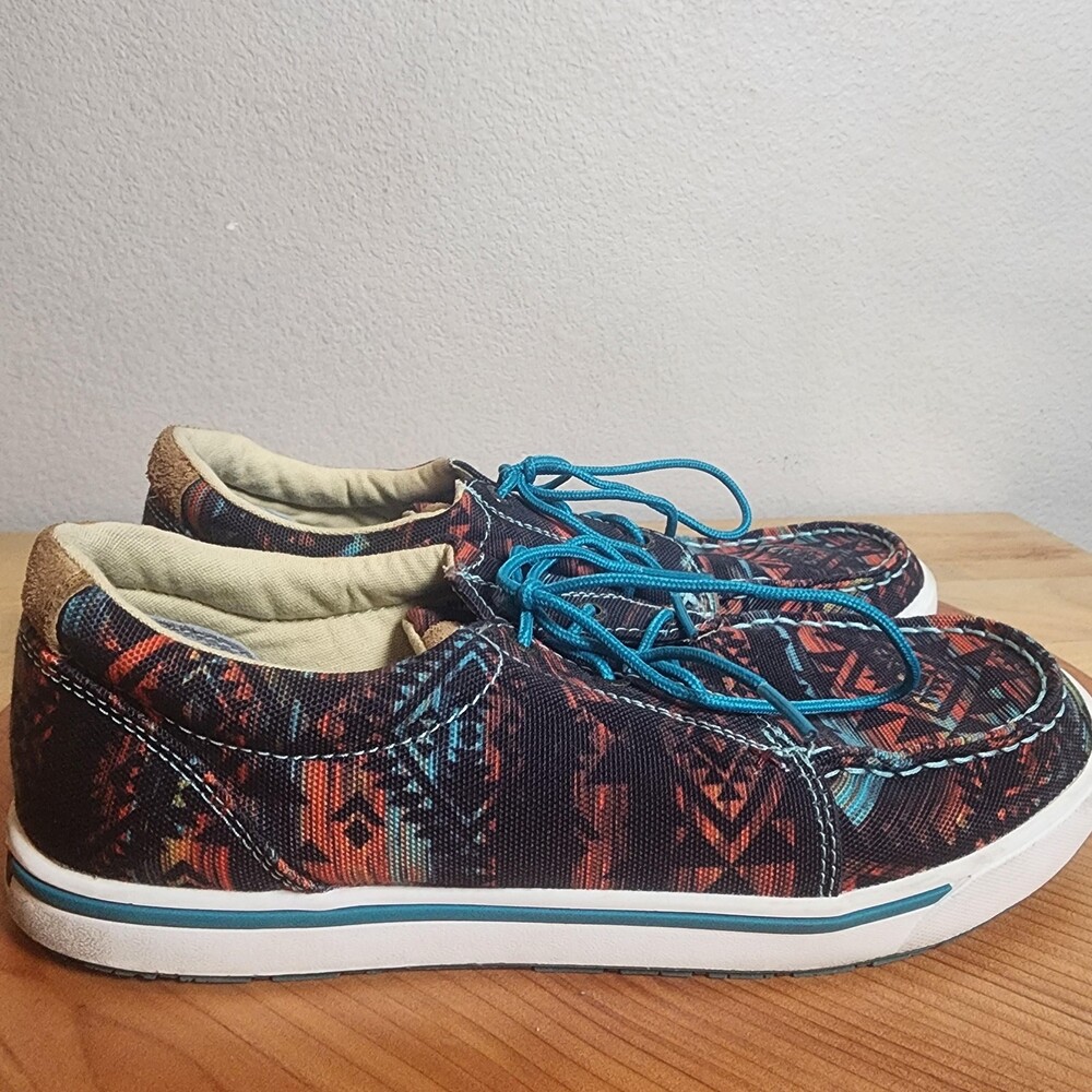 Twisted X Hooey Shoes Womens Size 9.5 Multicolor Aztec Canvas Lace Up Casual